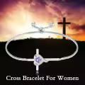 TOUPOP Sterling Silver Birthstone Cross Heart Bracelet Fine Jewelry Gifts-0-2