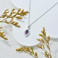 wholesale 925 Sterling Silver Purple Amethyst Teardrop Pendant Necklace with Cubic Zirconia Accents-0-3