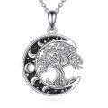 wholesale 925 Sterling Silver Oxidized Crescent Moon Tree Of Life Cubic Zirconia Pendant Necklace-0-0