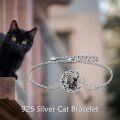 wholesale 925 Sterling Silver Crystal Moon Black Cat Charm Bracelet for Women Gothic s-0-1