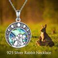 wholesale 925 Sterling Silver Round Pendant with Abalone Shell and Two Rabbits Design Necklace-0-4