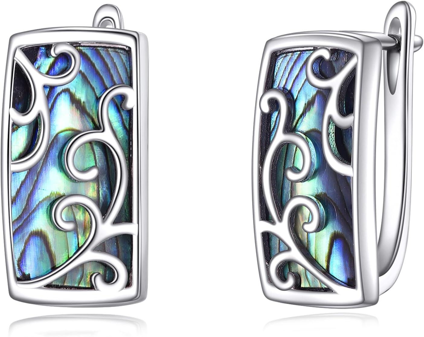 Sterling Silver Abalone Celtic Dragonfly Filigree Paw Print Hoop Earrings-Filigree