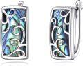 wholesale 925 Sterling Silver Abalone Shell Celtic Dragonfly Filigree Rectangle Hoop Earrings-0-0