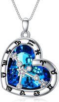 wholesale 925 Sterling Silver Blue Crystal Heart Zodiac Constellation Pendant Necklace-0-0