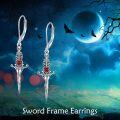 wholesale 925 Sterling Silver Red Heart Gothic Sword Dangle Earrings for Women-0-4