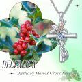 wholesale 925 Sterling Silver Cross Pendant With Red Gemstone And Lily Design-0-43