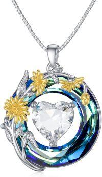 wholesale 925 Sterling Silver Blue Crystal Birthstone Flower Pendant Necklace for Women-04-April-Daisy
