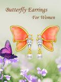 wholesale 925 Sterling Silver Butterfly Earrings With Coral Wings And Pearls-0-4