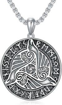 wholesale 925 Sterling Silver Norse Jewelry - Wolf & Vegvisir Compass Pendant Necklace  for Men Women-Norse Raven Necklace