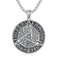wholesale 925 Sterling Silver Norse Valknut Pendant Necklace Wholesale With Runic Design And Woven Chain-Norse Raven Necklace