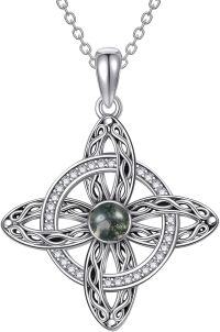 wholesale Sterling Silver Witches Knot Pendant with Moonstone Moss Agate Turquoise Abalone Shell Opal-Moss Agate
