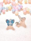 wholesale 925 Sterling Silver Cubic Zirconia Blue Butterfly Stud Earrings for Women, Gift Box-0-1