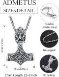 wholesale 925 Sterling Silver Viking Thor's Hammer Pendant Necklace w/ 24 Rolo Chain for Men-0-1