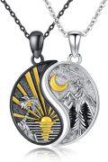 wholesale 925 Sterling Silver Yin Yang Sun & Moon Couple Necklaces Set with Black and White Stones-0-0