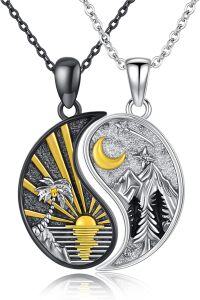 wholesale 925 Sterling Silver Yin Yang Sun & Moon Couple Necklaces Set with Black and White Stones-04-Yin Yang Sunset