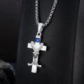 wholesale 925 Sterling Silver Sports Theme Cross Necklace w/Blue Crystal & I Can Do All Things Pendant for Men/Women-0-2