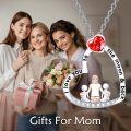wholesale 925 Sterling Silver Heart-Shaped Red Crystal Pendant Necklace with Family of Four Design - Mother's Day Gift for Mom and Daughter/Son-0-11