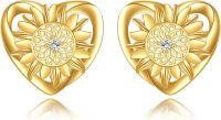 wholesale 14K Gold Sunflower CZ Pearl Heart Stud Earrings for Women Gifts for Mom and Girlfriends-05-sunflower heart earrings
