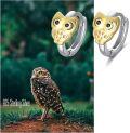 wholesale 925 Sterling Silver Owl Huggie Earrings with Black CZ Eyes and Gold Plating for Women Girls  48x36mm-0-3