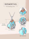 wholesale 925 Sterling Silver Heart-Shaped Alice in Wonderland Rabbit and Girl Pendant Necklace with Rose Gold Leaves & Black Enamel Background - Gifts for Women-0-7