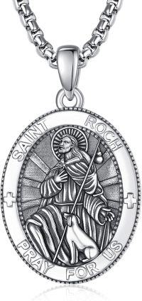 wholesale Sterling Silver Patron Saint Medal Amulet Necklace for Men 2 5mm 22 +2 Chain-A39-Saint Roch