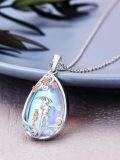 wholesale 925 Sterling Silver 925 Teardrop Moonstone Couple's Necklace with Umbrella Design - Romantic Gifts for Her Him Lover Anniversary Jewelry-0-3