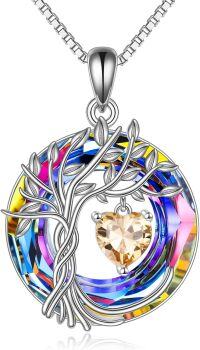 wholesale Sterling Silver Crystal Tree of Life Necklace for Women Birthstone Pendant-11-Nov-Power-Citrine