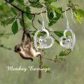 wholesale 925 Sterling Silver Heart-Shaped Monkey Pendant Drop Earrings with Cubic Zirconia Accents-0-1
