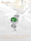 wholesale  S925 Sterling Silver with 1Ct Natural Emerald Lotus Flower Ring Adjustable Size for Women-0-5