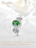 wholesale  S925 Sterling Silver with 1Ct Natural Emerald Lotus Flower Ring Adjustable Size for Women-0-5