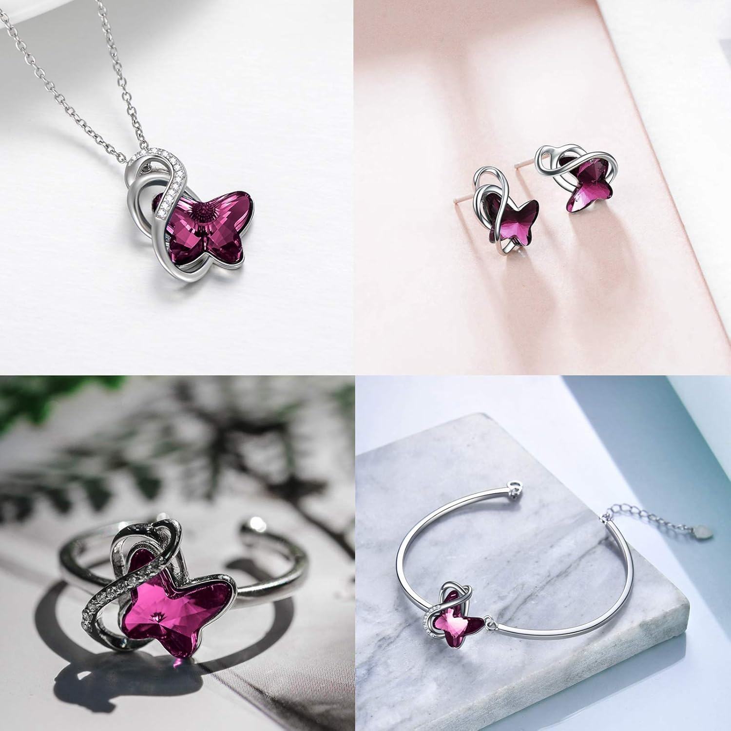 Sterling Silver Crystal Infinity Butterfly Ring Hypoallergenic Adjustable-0-2