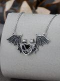 wholesale 925 Sterling Silver Gothic Heart Bats Pendant Necklace Halloween Gifts for Women Girls-0-2