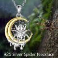 wholesale 925 Sterling Silver Spider Web Moon Halloween Charm Pendant Necklace Gift-0-5