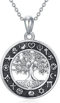 wholesale 925 Sterling Silver Round Tree of Life Pendant Necklace with Symbols and Chain for Women-Tree of Life Coexist