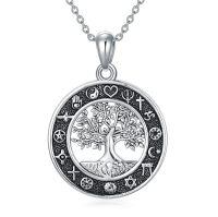 wholesale 925 Sterling Silver Round Tree of Life Pendant Necklace with Symbols and Chain for Women-Tree of Life Coexist