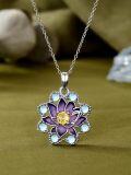 wholesale 925 Sterling Silver Purple Lotus Flower Pendant Necklaces with Yellow Crystal and Moonstone Gifts for Women-0-2