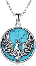 wholesale 925 Silver Phoenix Turquoise Pendant Necklace Anniversary Animal Birthday Gifts for Her-0-0