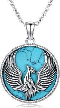 wholesale 925 Silver Phoenix Turquoise Pendant Necklace Anniversary Animal Birthday Gifts for Her-Phoenix