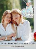 wholesale 925 Sterling Silver Mama Bear Opal Heart Necklace with 2 Cubs Jewelry for Women Wife Grandma Mothers Day Gift-0-5