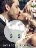 wholesale 925 Sterling Silver Green Moss Agate Teardrop CZ Drop Earrings for Women-0-4