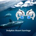 wholesale 925 Sterling Silver Blue Fire Opal Heart-Shaped Dolphin Stud Earrings for Women's Gift Ideas-0-1