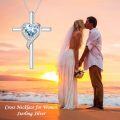 wholesale 925 Sterling Silver Aquamarine Cross Necklace - March Birthstone Faith Pendant with 18 Chain, Hypoallergenic White Gold Plated Jewelry Gift for Women-0-2