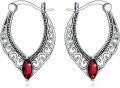 wholesale 925 Sterling Silver Red Garnet Vintage Filigree Hoop Earrings Hypoallergenic Click-Top s for Women and Teen Girls-0-0