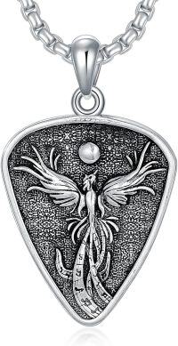 wholesale 925 Sterling Silver Phoenix Bird Musical Note Pendant Necklace for Men & Women-Guitar Pick Phoenix Necklace