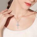 wholesale 925 Sterling Silver Natural Brown Jasper Heart Pendant Cross Necklace for Women-0-1