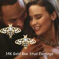 wholesale 14K Gold Honeybee Stud Earrings with Cubic Zirconia and Black Enamel Accents - Hypoallergenic Minimalist Animal  for Her-0-3