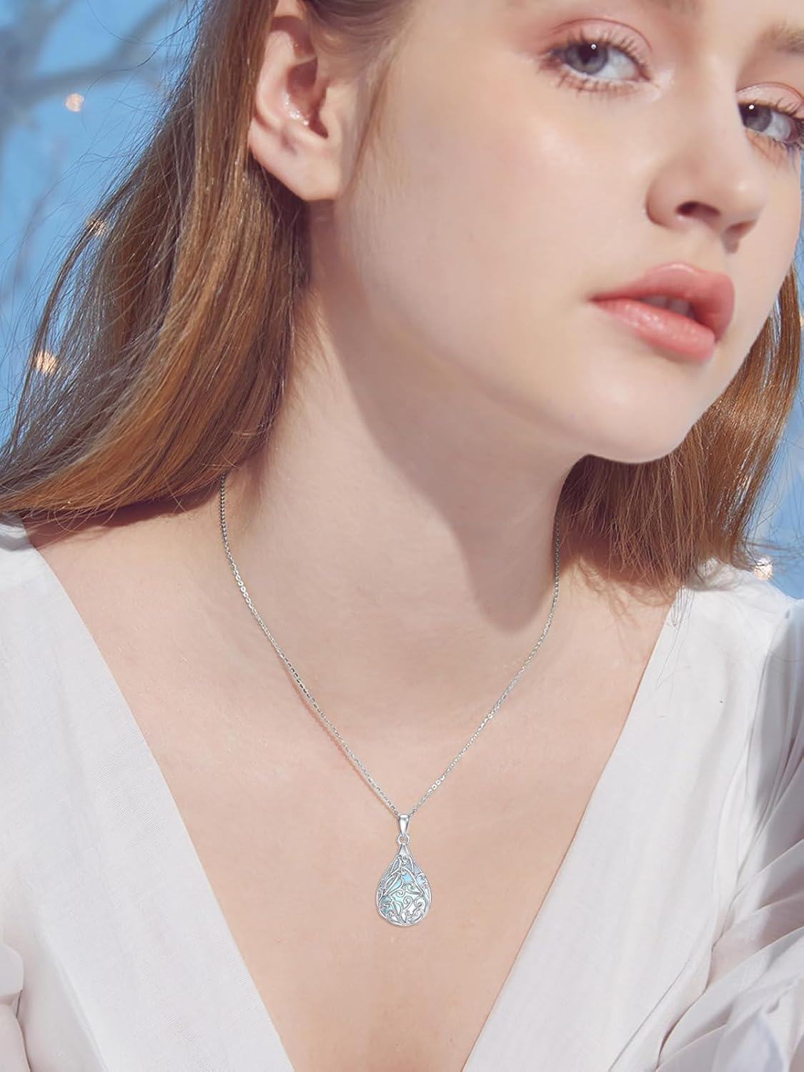 Sterling Silver Moonstone Lotus Filigree Pendant Necklace-0-2