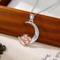 wholesale 925 Sterling Silver Rose Gold Fox & Cub on Crescent Moon Charm Necklace-0-1