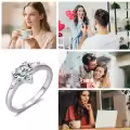 TOUPOP Sterling Silver D Color Vvs1 Heart Moissanite 3 Stone Engagement Ring-0-4