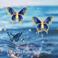 wholesale 14k Gold Blue Enamel Butterfly Stud Earrings For Women-0-2